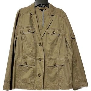 Lands' End Ladies Women's Khaki Button Utility Military Jacket Size MP 10-12)